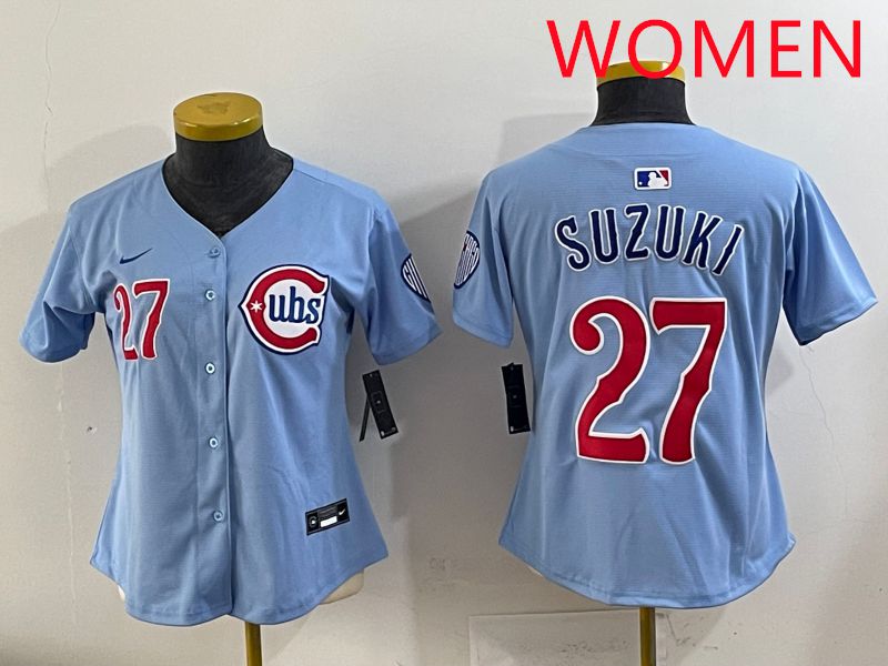 Women 2025 Chicago Cubs 27 Suzuki Light Blue Game Nike MLB Jersey style 1